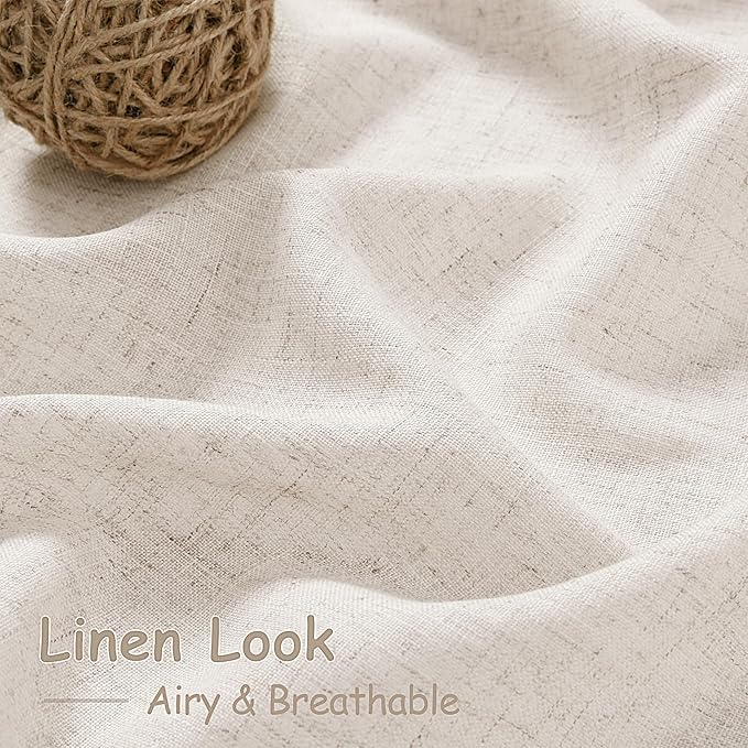 Nanspring Tan Beige Linen Curtains 95 inch Length for Living Room 2 Panel Set Burlap Textured Semi Sheer Linen Drapes Rustic Country Window Treatment Farmhouse Drop Cloth Curtain for Dinning Room