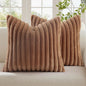 decorUhome Cozy Faux Fur Throw Pillow Covers 20x20 Set of 2 Decorative Soft Plush Striped Modern Farmhouse Boho Couch Pillow Cases with Velvet Back for Sofa Bed Living Room, Brown