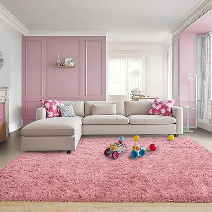 Pionblank 8x10 Rug for Living Room, Fuzzy Plush Large Area Rug, Fluffy Modern Shag Non Slip Soft Furry Carpet for Bedroom Kids Room Nursery Teens Dorm Home Decor, Blush