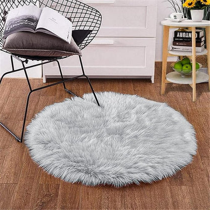 Goolela Grey Round Rug 3ft Fluffy Faux Sheepksin Fur Rug Fuzzy Gray Bedside Rugs for Bedroom Living Room Plush Soft Circle Shag Carpet