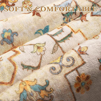 SERISSA Boho Rugs for Entryway, 2x3 Light Yellow Entryway Rug Non-Slip Washable Small Area Rug, Ultra Soft Vintage Low-Pile Indoor Door Mat Floor Carpet for Entrance Bedroom Kitchen Bathroom