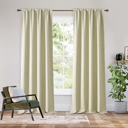RYB HOME Bedroom Blackout Curtains 84 inches Long, 100% Blackout Thermal Insulated Noise Reducing Curtains for Living Room Nursury, 42 inches Wide by 84 inches Long, Beige