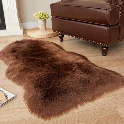 EasyJoy Ultra Soft Fluffy Shaggy Area Rug Faux Fur Rug Chair Cover Seat Pad Fuzzy Area Rug for Bedroom Floor Sofa Living Room (2 x 4 ft Sheepskin, Coffee)