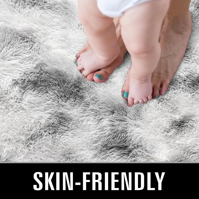 TWINNIS Super Soft Shaggy Rugs Fluffy Carpets 5x8 Feet, Indoor Modern Plush Area Rugs for Living Room Bedroom Kids Room Nursery Home Decor, Upgrade Anti-Skid Fuzzy Rug, Grey and White