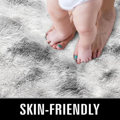TWINNIS Super Soft Shaggy Rugs Fluffy Carpets 7x10 Feet, Indoor Modern Plush Area Rugs for Living Room Bedroom Kids Room Nursery Home Decor, Upgrade Anti-Skid Fuzzy Rug, Grey and White