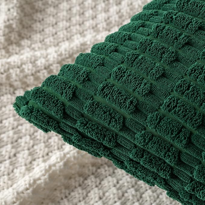 MIULEE Pack of 2 Dark Green Corduroy Decorative Pillow Covers 18x18 Inch Soft Boho Striped Throw Pillow Covers Modern Farmhouse Home Decor for Sofa Living Room Couch Bed