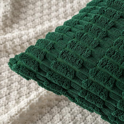 MIULEE Pack of 2 Dark Green Corduroy Decorative Euro Sham Pillow Covers 24x24 Inch Soft Boho Striped Throw Pillow Covers Modern Farmhouse Home Decor for Sofa Living Room Couch Bed