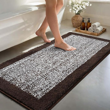 60x24 Long Bathroom Rugs Washable Non Slip, Brown Bath Mat for Bathroom Floor Tub, Soft Absorbent Quick Dry Mats for Shower,Bathtub,Home Decor