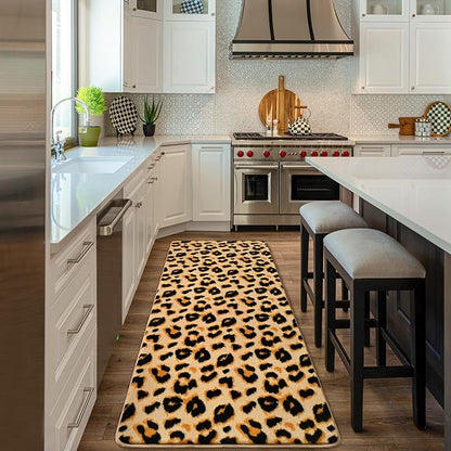 Amearea Soft Leopard Runner Rugs for Hallway, 2x6 Feet Cheetah Print Bedroom Bedside Rugs, Washable Fluffy Indoor Animal Runner Rug Carpet for Entrance Kitchen Kids Teen Room Living Room Decor, Khaki