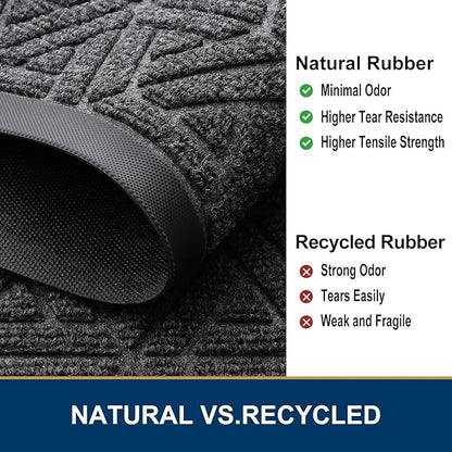 Smiry Front Door Mat Outside Entrance, Heavy Duty Sturdy Natural Rubber Doormat, Trap Dirt and Moisture, Easy Clean Low Profile Mats for Indoor Outdoor Entry, Grid Geometric (71x23, Grey)
