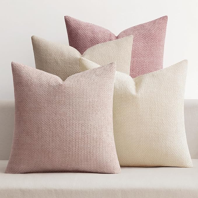 MIULEE Pack of 4 Valentines Couch Throw Pillow Covers 18x18 Inch Neutral Pink Cute Decorative Chenille Pillows Farmhouse Boho Accent Cushion Covers for Coquette Room Spring Decor Sofa Bed Living Room