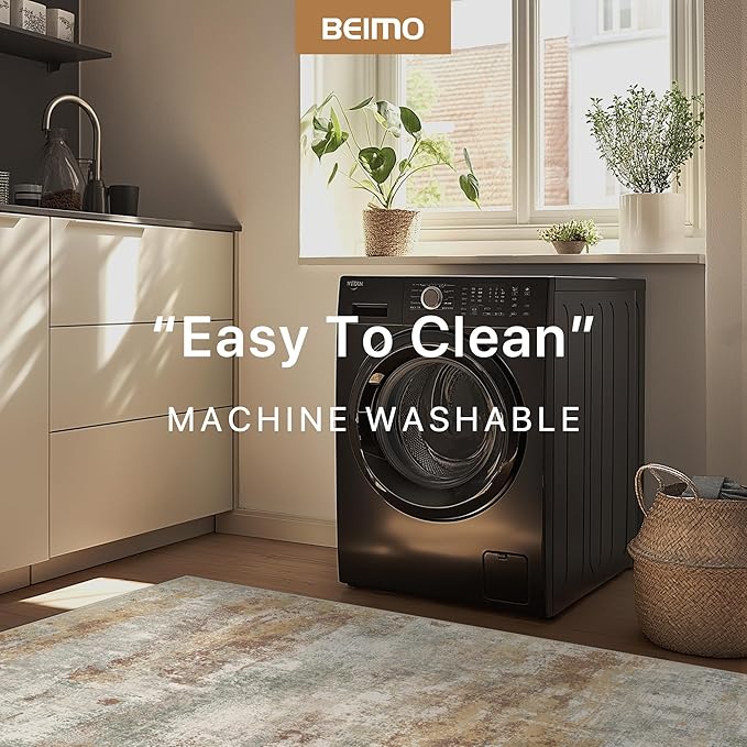 BEIMO Area Rugs 10x14 for Living Room Bedroom, Modern Abstract Machine Washable Rug, Large Soft Low Pile Floor Cover with Non Slip Backing for Dining Room, Orange Green