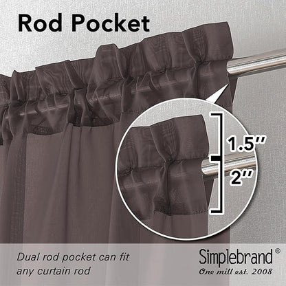 Simplebrand Chocolate Sheer Curtains 96 Inches Long, Light Filtering Rod Pocket Solid Color Window Sheer Curtain Panels, Elegant Curtains & Drapes for Living Room, Bedroom 2 Panels, 42" W x 96" L