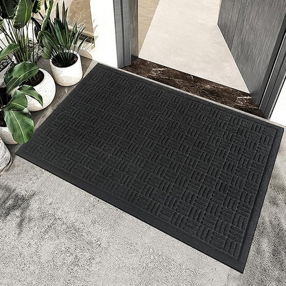 Mibao Front Door Mat Indoor Outdoor Entrance, Dirt Trapping Waterproof All-Season, All-Weather Doormat, Non-Slip Durable Natural Rubber Low Profile Easy Clean Patio Entrance Mat, 47" x 31.5", Black