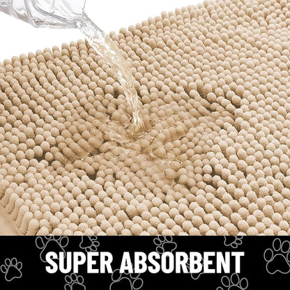 Smiry Dog Door Mat for Muddy Paws, Absorbent Dirt Trapper Non Slip Quick Dry Washable Chenille Mat for Mud Dogs, Entry Rug for Indoor and Outdoor (30x20 Inches, Beige and Black)