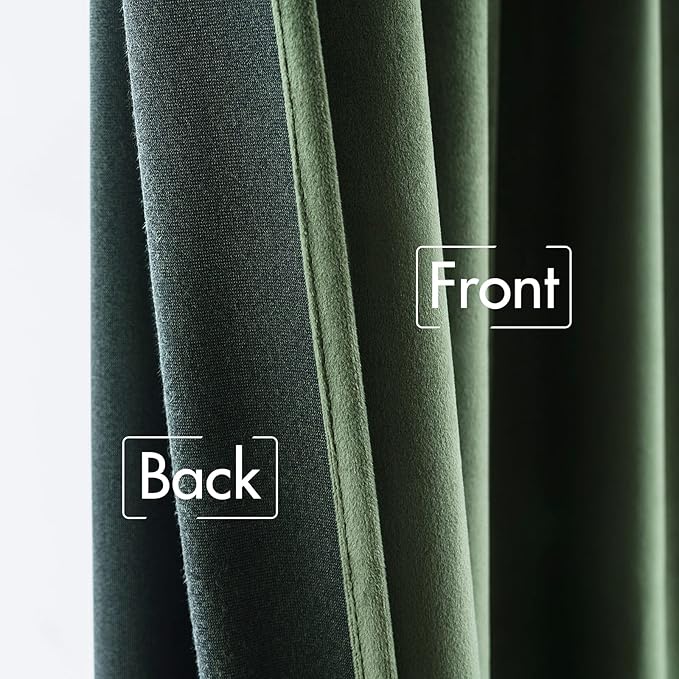 MIULEE Velvet Curtains 63 inch Length 2 Panels - Luxury Blackout Curtains for Bedroom Living Room Thermal Insulated Super Soft Window Drapes Back Tab, Olive Green, W52 x L63 inches