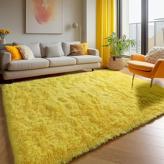 ONASAR Yellow Area Rugs for Bedroom Living Room, Fluffy 4x6 Indoor Bedside Floor Throw Rug, Soft Plush Shaggy Carpet for Nursery Kids Girls Boys Teen Dorm Home Office Decor Aesthetic