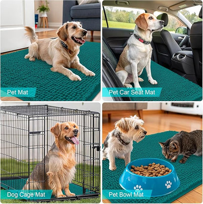 OLANLY Dog Door Mat for Muddy Paws 70x24, Absorbs Moisture and Dirt, Absorbent Non-Slip Washable Doormat, Quick Dry Chenille Mud Mat for Dogs, Entry Indoor Entryway Carpet for Inside Floor, Lake Blue