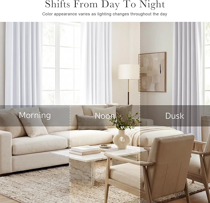 PONY DANCE 50% Light Filtering Curtains 96 inch Long, Non-See-Through Curtains for Bedroom, Thermal Insulated Drapes for Living Room Window with Back Tab, 52 x 96 Inch,2 Panels Set, Pure White