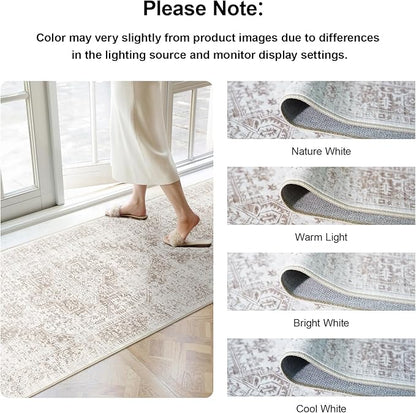 Hallway 2x5 Runner Rug - Vintage Non-Slip Long Rug for Entryway Low-Pile Washable Medallion Rugs for Hallway Waterproof Traditional Indoor Thin Rugs for Kitchen (Ivory/Beige)
