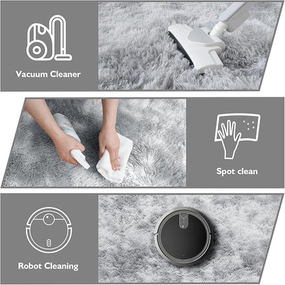 Tie-Dyed Fluffy Round Rug,Soft Area Rugs for Girls Room,Shaggy Rugs 4'X4' for Living Room,Non Slip Circle Rug for Kids Bedroom,Shag Plush Nursery Rug,Plush Carpet for Dorm,Furry Room Decor,Light Grey
