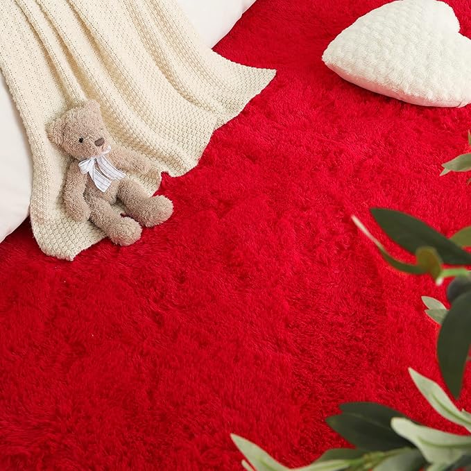 LOCHAS Ultra Soft Indoor Modern Area Rugs Fluffy Living Room Carpets for Children Bedroom Home Decor Nursery Rug 3x5 Feet, Red