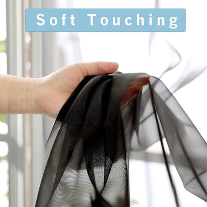 OWENIE Sheer Curtains Living Room 54 inches Long, Rod Pocket Curtain Sheers Bedroom, Light Filtering Voile Panels Drapes Small Window Treatments 2 Panels, 42" W x 54" L, Black