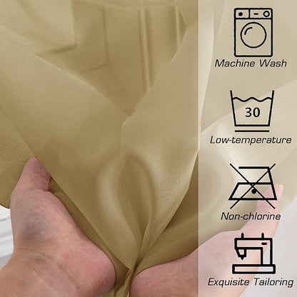 OWENIE Gold Sheer Curtains 72 Inches Long 2 Panels Set, Transparent Light Filtering Sheer Curtain Rod Pocket Clear Drapes for Living Room Bedroom Window Sliding Glass Door, Each 42 x 72 Inch, Gold