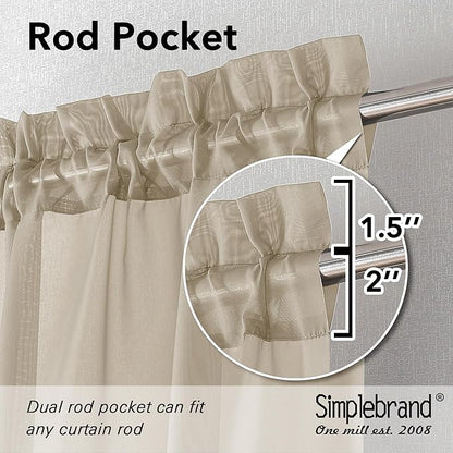 Simplebrand Taupe Sheer Curtains 90 Inches Long 2 Panels, Light Filtering Rod Pocket Solid Color Window Sheer Curtain Panels, Elegant Curtains & Drapes for Living Room, Bedroom, 42" W x 90" L