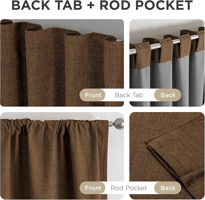 Joydeco Blackout Curtains for Bedroom - 100% Light Blocking 2 Panels Cappuccino Drapes 42" W x 84" L, Thermal Insulated Room Darkening Curtains, Linen Textured for Living Room, Rod Pocket & Back Tabs