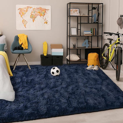Chicrug Soft Area Rug for Bedroom Living Room Plush Fluffy Rug 4x6 Feet, Shag Furry Area Rug Carpet Non Shedding for Nursery Children Kids Girls Room Home Decorative, Navy Blue