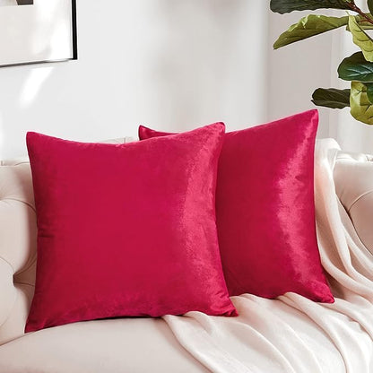 GIGIZAZA Red Velvet Decorative Throw Pillow Covers 18x18 for Sofa Bed 2 Pack Soft Cushion Covers