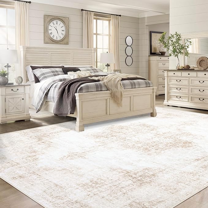 Area Rugs 8x10 Vintage Rug: Large Washable Living Room Rug Retro Medallion Distressed Rugs Soft Low Pile Non-Slip Indoor Floor Carpet for Bedroom Kitchen Nursery Dining Table Office (Beige, 8'x10')