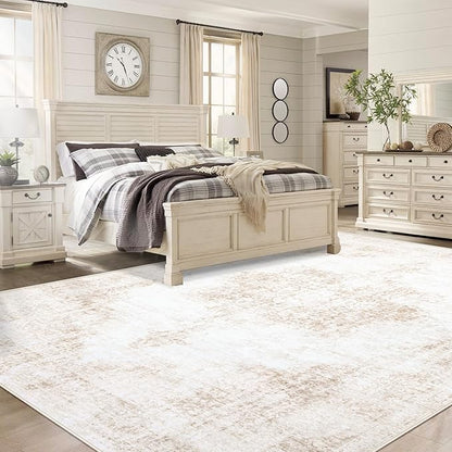 Area Rugs 8x10 Vintage Rug: Large Washable Living Room Rug Retro Medallion Distressed Rugs Soft Low Pile Non-Slip Indoor Floor Carpet for Bedroom Kitchen Nursery Dining Table Office (Beige, 8'x10')