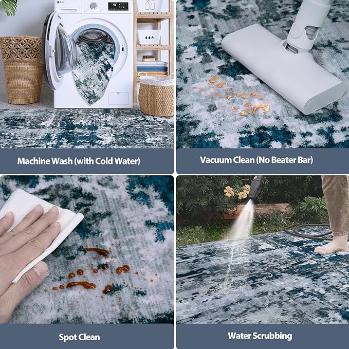 6x9 Area Rugs for Living Room Rug Washable: Abstract Rug for Dining Room Bedroom Carpet Non Slip 6 by 9 Indoor Modern Nursery Home Office Navy Grey