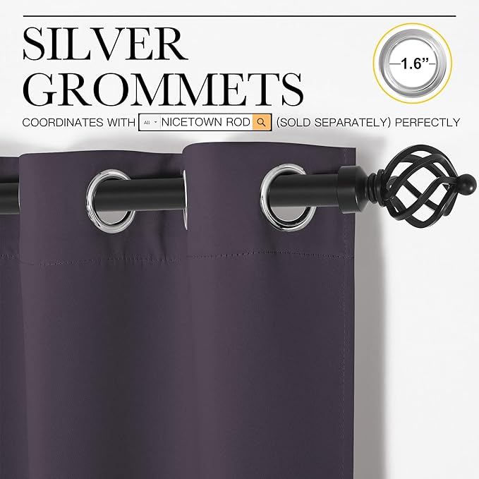 NICETOWN Greyish Purple Blackout Curtains 84 inches Length for Dining Room, 2 Panels, 34" Wide, Thermal Insulated Long Drapes for Window