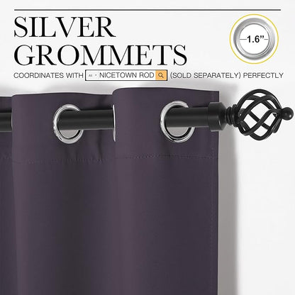NICETOWN Blackout Curtains for Bedroom, Greyish Purple, 42 W by 80 L, Set of 2, Thermal Insulated Curtains & Drapes with Grommet Top for Living Room, Privacy Window Treatment Draperies