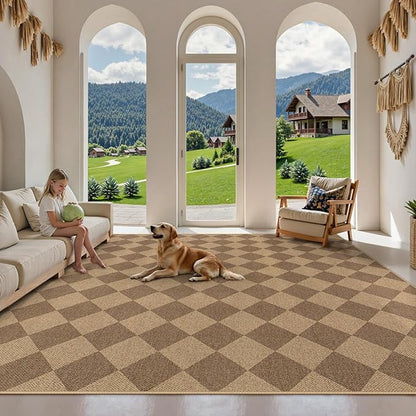 Lahome Colette Checkered Easy Jute Rug, 9x12 Washable Dining Room Rug Indoor Outdoor Carpet, Farmhouse Neutral Non Slip Non Shedding Stain Resistance Floor Carpet for Patio Living Room Office