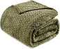 Exclusivo Mezcla Fleece Twin Size Blanket for Bed, 90x66 Inches Soft Cozy Jacquard Flannel Blankets, Lightweight Fuzzy Plush Warm for Women, Olive Green
