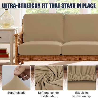 Patio Stretch Cushion Covers, Chair Cushion Covers& Sofa Replacement Slipcovers for Patio Furniture Cushion Covers, Washable Reusable Furniture Protector (4, Khaki)