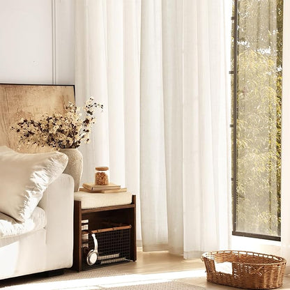 Natural Linen Curtain 94 inch Length 2 Panels Set Back Tab Light Filtering Living Room Curtain Drapes Home Office Modern Minimalist Decor Farmhouse Boho Neutral Cream Semi Sheer Curtain 94 inch Long