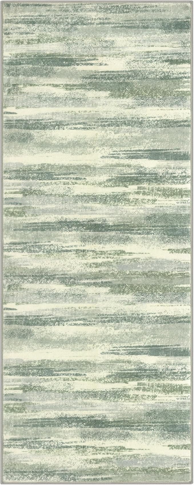 Lansny Modern Abstract Runner Rug 2x5, Sage Green Grey Washable Kitchen Runner Entryway Rug Mat Non-Slip Soft Hallway Rug Runner Thin Print Faux Wool Carpet for Bedroom Laundry Room Indoor