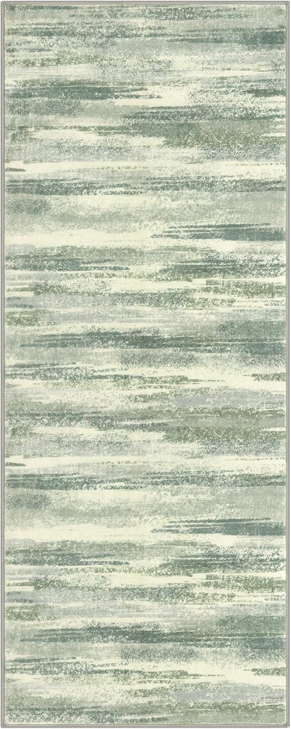 Lansny Modern Abstract Runner Rug 2x6, Sage Green Grey Washable Entryway Runner Non-Slip Soft Hallway Rug Runner Thin Print Faux Wool Carpet for Kitchen Bedroom Laundry Room Indoor
