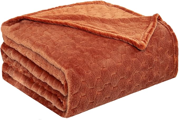 TOONOW Fleece Blanket Super Soft Cozy Throw Blanket 50" x 60", Lightweight Fuzzy Comfy Textured Flannel Blanket Warm Plush Throw Blankets for Couch, Sofa, Bed, Carnelian