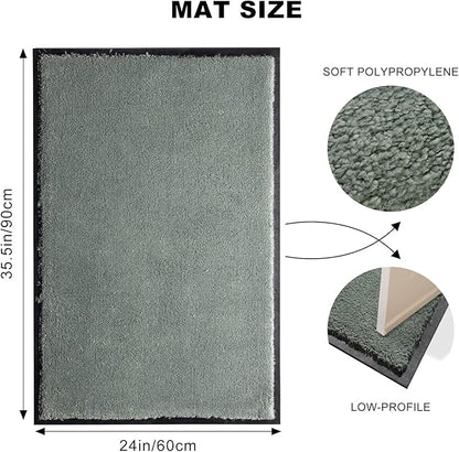 Mibao Dirt Trapper Door Mat for Indoor Outdoor, Waterproof All-Season, All-Weather Doormat, Heavy Duty Non-Slip Entrance Rug, Low Profile Absorbent Entrance Mat Carpet, 30" x 18", Green