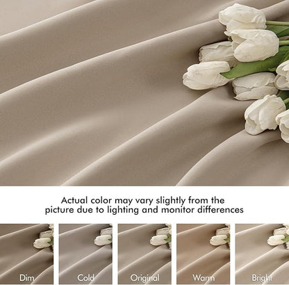 MIULEE Taupe Back Tab Blackout Curtains 108 Inch Long 2 Panels Set for Bedroom, Rod Pocket/Pinch Pleat Extra Long Thermal Insulated Living Room Darkening Pleated Light Blocking Drapes