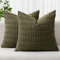 MIULEE Pack of 2 Spring Corduroy Decorative Throw Pillow Covers 18x18 Inch Soft Boho Striped Pillow Covers Modern Farmhouse Home Decor for Summer Sofa Living Room Couch Bed Olive Green