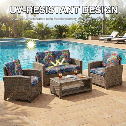hyha 14Pcs Patio Cushion Covers, Stretch Outdoor Couch Cushion Covers Replacement, Washable Outdoor Chair/Sofa Slipcovers for Patio Furniture Cushions Protector with Elastic Bottom(Paisley,Cover Only)
