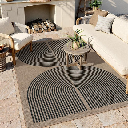 Lahome Modern Rainbow Easy Jute Rug, Washable Rugs 5x7 for Living Room Bedroom Black Farmhouse Indoor Outdoor Patio Carpet, Contemporary Natural Throw Mat Non Slip Carpet for Office RV