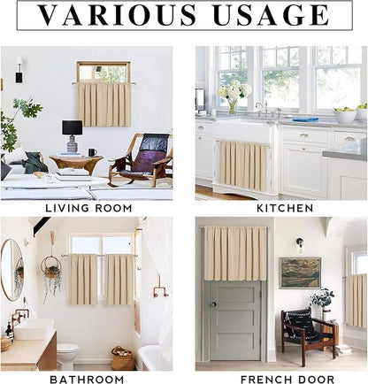 RYB HOME Short Curtains for Bedroom, Room Darkening Insulated Summer Heat Light UV Blocking Energy Saving Drapes for Nursery, Width 34 by Length 45, Biscotti Beige, Set of 2